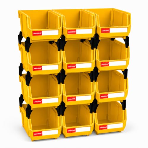 12 Pack Stackable Plastic Parts Bins, 7x5x4 in, Yellow - color: Yellow-12 Pack, size: 7"x5"x4"