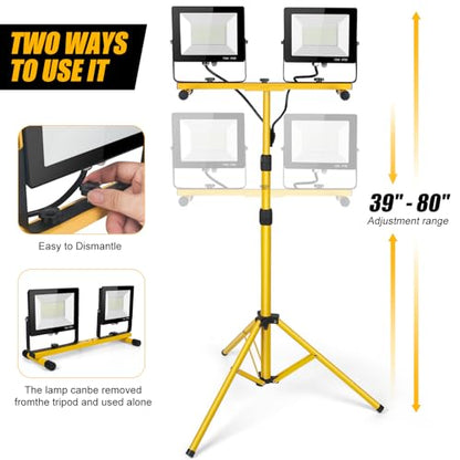 14000Lumen LED Work Lights with Stand - 2 Head Portable Work Light on Stand