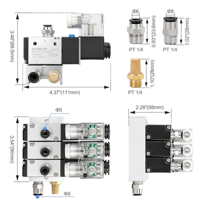 BAOMAIN 12V DC 3/2 Pneumatic Solenoid Valve 3 Station 3V210-08 Manifold Kit - size: 3-Station Valve Kit