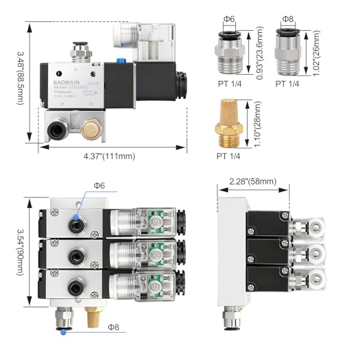 BAOMAIN 12V DC 3/2 Pneumatic Solenoid Valve 3 Station 3V210-08 Manifold Kit - size: 3-Station Valve Kit