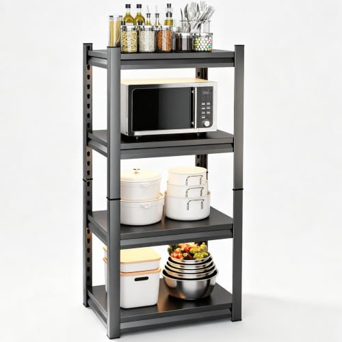 Adjustable Metal Utility Shelving, 4-Tier Free Standing Heavy Duty Storage Unit, Multi-Purpose Sturdy Organizer for Garage, Pantry, Basement, Kitchen & Industrial Shop Use