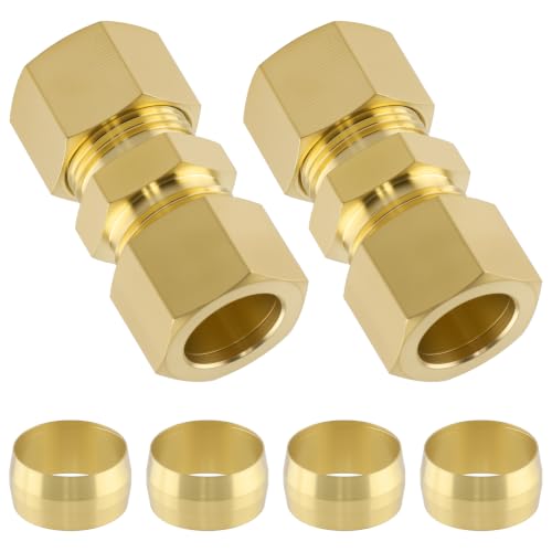 5/8" OD x 5/8" OD Brass Compression Union Fitting, 2 Pack Straight Tube Coupling Adapter with 4 Compression Ferrules for Ice Maker Water Plumbing - size: 2Pcs-5/8" Union
