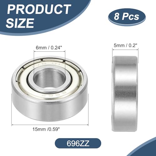uxcell 8 Pack 696ZZ Deep Groove Ball Bearings, 6x15x5mm Chrome Steel Double Shield Bearing for Electric Motor, Home Appliances, Garden Machinery, (ABEC5) - size: 696ZZ