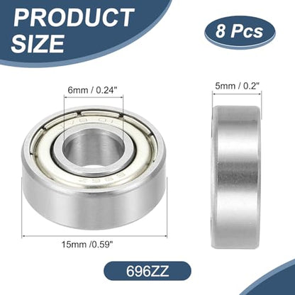uxcell 8 Pack 696ZZ Deep Groove Ball Bearings, 6x15x5mm Chrome Steel Double Shield Bearing for Electric Motor, Home Appliances, Garden Machinery, (ABEC5) - size: 696ZZ