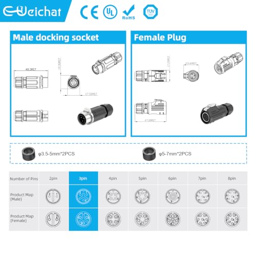 LP12 3PIN Industrial Waterproof Connector IP68 Quickly Plugging Aviation Connector Solder-Assembly M12 3PIN Circular Connector Fast Release Electrical Connector Female Plug&Male Socket - size: 3 Pin, style: Female Plug / Male Socket