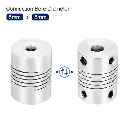 uxcell 2Pcs 5mm to 5mm Aluminum Alloy Shaft Coupling L25xD19 Flexible Coupler Beam for 3D Printer CNC Machine DIY Encoders and Motors Shaft,Silver - size: 5mm to 5mm