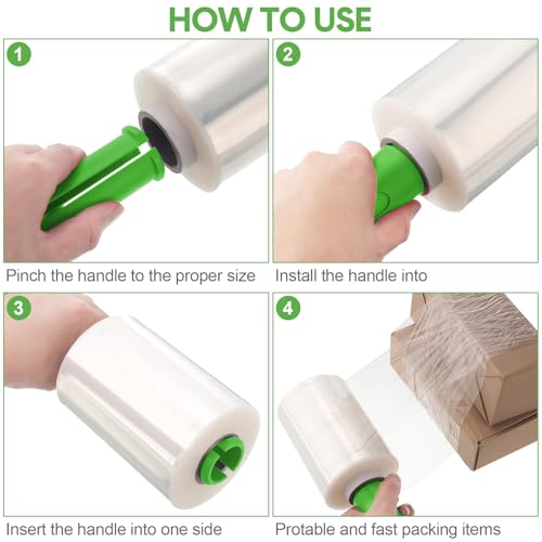 Jutom 16 Pcs Mini Stretch Film Industrial Shrink Wrap Roll Plastic Film for Moving 2 Handles 5" x 1000 ft Pallet Wrap Packaging Self Adhering Shipping for Moving Furniture Packing (Clear,Green) - color: Clear, Green