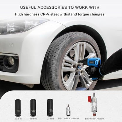 1/2 Air Impact Wrench, 1150 Ft-Lbs 8500 RPM High Torque Impact Gun, Pneumatic Impact Wrench with Double Hammer Mechanism, Lightweight 3-Speed Adjustable Air Impact Gun, with Accessories