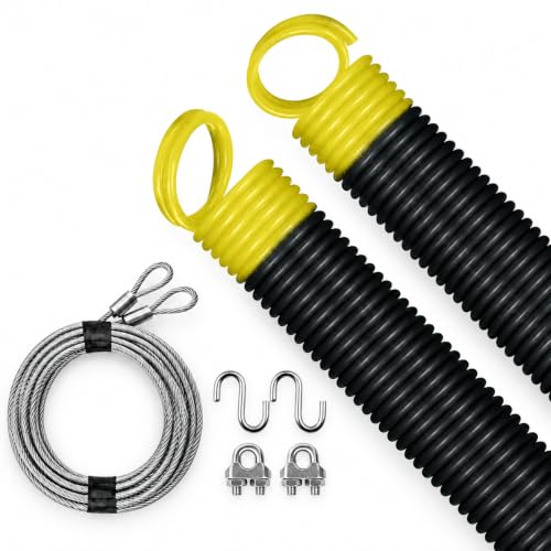 Randall Manufacturing 25" Garage Door Extension Springs, 130 lb Yellow End, 2-Pack – Includes 156" x 1/8" Safety Cables, S-Hooks & Adjustment Clips – for 7 FT Doors – Made in USA - size: 130 LBS Yellow End 2 Springs