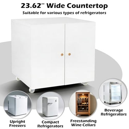 Rolling Metal Fridge Printer Stand Cabinet with Storage, White - color: White - 24''wx24''dx24''h