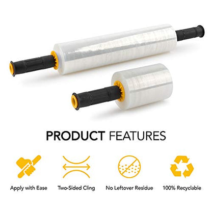 Modern Innovations Clear Stretch Wrap Roll Bundle - (2) 15" Rolls, (2) 5" Rolls, (2) Handles,(4000 Feet) Shrink Wrap for Moving, Packing Supplies for Wrapping Furniture, Plastic Pallet Cling - size: 4 Count