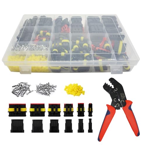 Boatsea 800Pcs Waterproof Wire Connectors,50 Kits Automotive Electrical Connectors Electrical Wire Connectors Kit 1/2/3/4/5/6 Pin Waterproof Connectors for 16-22 AWG Wires with Ratchet Crimping Tool - size: 1/2/3/4/5/6Pin 50Kits with Crimper