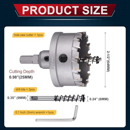 Tungsten Carbide Tipped Hole Saw 2-1/2 Inch 64mm Hole Cutter - size: 2-1/2 Inch (64mm)