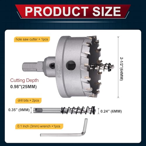 Tungsten Carbide Tipped Hole Saw 2-1/2 Inch 64mm Hole Cutter - size: 2-1/2 Inch (64mm)