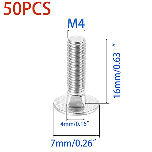 50 Pcs Carriage Bolts, Coach Bolts,Neck Carriage Bolt, Round Head, Square Neck, Zinc Plated （M4-0.7x16mm） - size: M4-0.7x16mm（50Pcs）