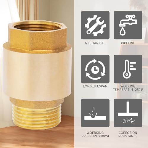 ChillWaves Brass In-Line Spring Check Valve DN15 1/2" Male x 1/2" Female Thread, One-Way Non-return Vertical Check Valve for Backflow Prevention(2-PACK) - size: 1/2" Male x 1/2" Female(DN15)