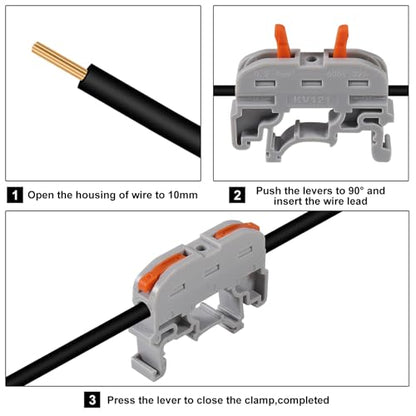 DIN Rail Terminal Blocks, Compact Wire Conductor Wiring Connectors for 24-12 AWG (50pcs Grey) - color: 50pcs Grey