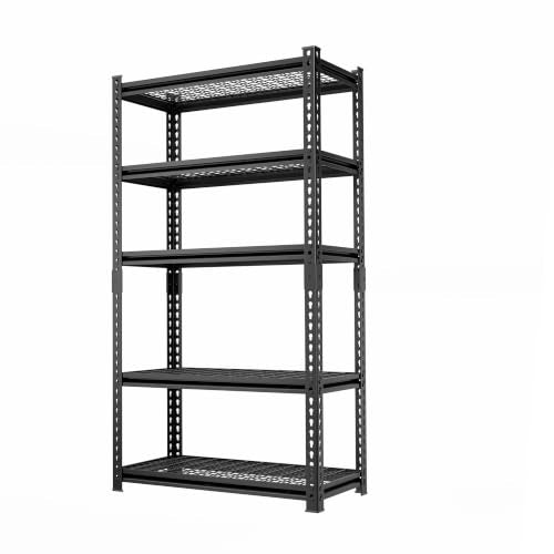 5-Tier Adjustable Heavy Duty Metal Garage Shelving, 2000 LBS Load Capacity Utility Storage Rack, 60 x 28 x 12 Inch Organizer for Basement, Warehouse, Kitchen, Pantry