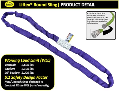 LIFTEX® | Dual-Cover Polyester Endless Round Sling | Made in USA | Heavy Duty Lifting Sling | Lifting Rigging Moving Towing Hoisting (ENR1 Purple | 2600 lbs Vertical, 6 FEET) - color: ENR1 Purple | 2600 lbs Vertical, size: 6 FEET