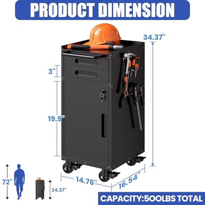 Metal Mobile Tool Storage Cabinet with 1 Locking Door and 2 Drawer - color: Black, style: 2 drawers 1 door with wheels
