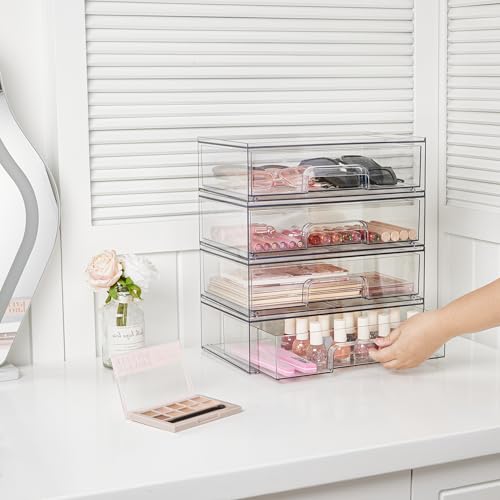 Vtopmart 12.1''W Clear Stackable Storage Drawers,3 Pack Acrylic Plastic Organizers Bins for Makeup Palettes, Cosmetics, and Beauty Supplies,Ideal for Vanity, Bathroom,Cabinet,Desk Organization - style: Wide-3pack-Clear