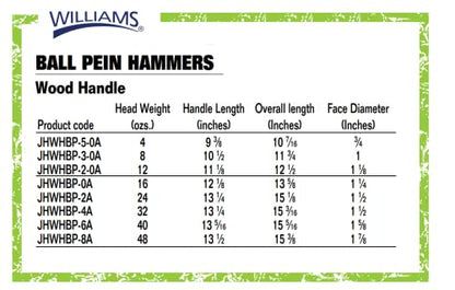 Williams JHWHBP-8A 48-Ounce Ball Pein Hammer - Hickory Handle - size: 48 Ounces