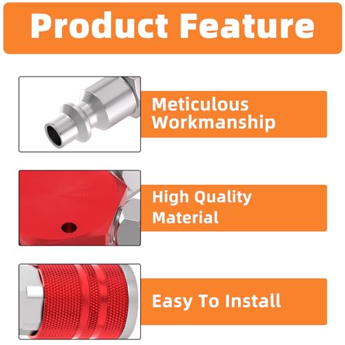 GASHER 1/4" basic body size Aluminum Hex Style 3-Way Air Manifold with 3 Pieces Steel Industrial Coupler and Plug, Air Compressor manifold Hose Accessories Quick Connect Fittings Air Splitter(2-Pack) - style: RED 2PCS