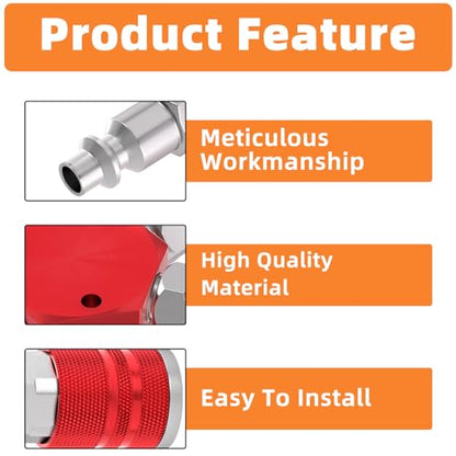 GASHER 1/4" basic body size Aluminum Hex Style 3-Way Air Manifold with 3 Pieces Steel Industrial Coupler and Plug, Air Compressor manifold Hose Accessories Quick Connect Fittings Air Splitter(2-Pack) - style: RED 2PCS