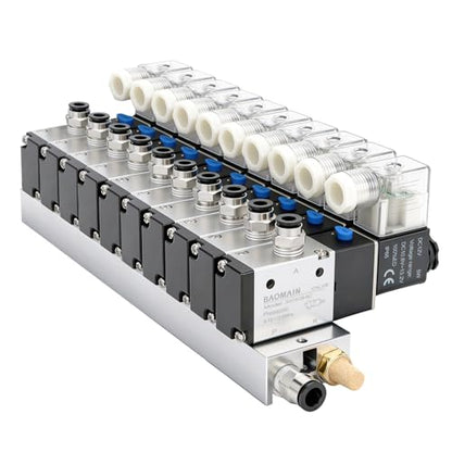 BAOMAIN 12VDC 3/2 Pneumatic Solenoid Valve 10 Station 3V210-08 Manifold Kit - size: 10-Station Valve Kit