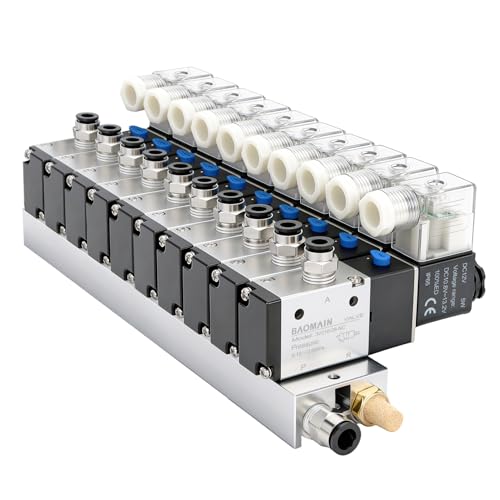 BAOMAIN 12VDC 3/2 Pneumatic Solenoid Valve 10 Station 3V210-08 Manifold Kit - size: 10-Station Valve Kit