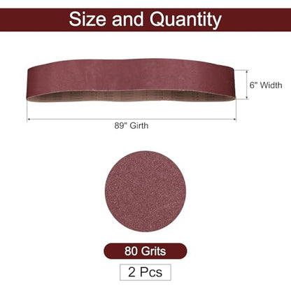 uxcell 2pcs 6" x 89" Sanding Belts 80 Grits Aluminum Oxide - size: 80 Grits