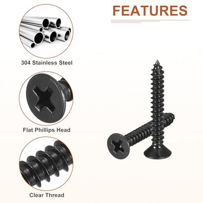 DTGN 100Pcs 6"x1" Flat Head Wood Screws, Self Tapping Screws Black - color: Black, size: #6x1"
