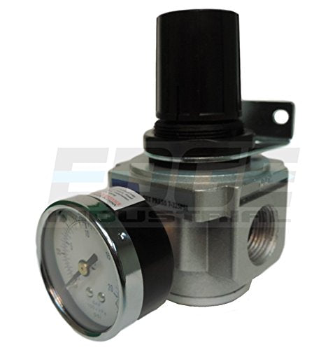 HEAVY DUTY IN-LINE COMPRESSED AIR PRESSURE REGULATOR FOR AIR COMPRESSOR, 7 TO 215 PSI ADJUSTABLE, HIGH FLOW RATE, WALL BRACKET AND GAUGE INCLUDED (3/4" NPT, 140 CFM) - style: 3/4" NPT, 140 CFM