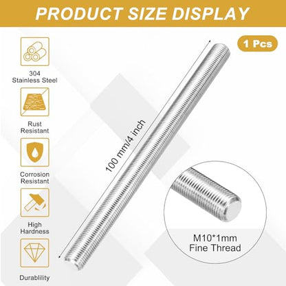 uxcell Fully Threaded Rod M10 x 1mm Pitch 100mm/4 Inch Threaded - size: M10x1mmx100mm