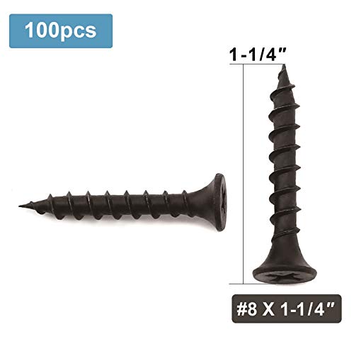 #8 x 1-1/4" Wood Screw 100PCS Black Phosphate Coated Stainless Flat Truss Head Fast Self Tapping Drywall Screws by SG TZH - size: #8 x 1-1/4"