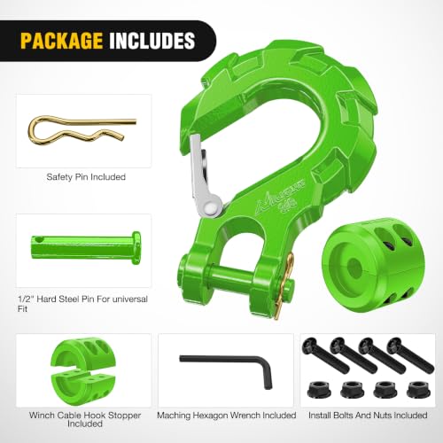 Nilight 3/8-Inch Forged Steel Winch Hook with Cable Hook Stopper - color: Green