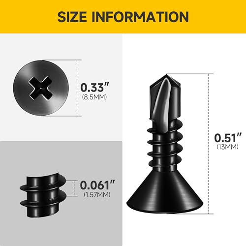 (500pcs) #10 x 1/2" for Sheet Metal Self Tapping Screws, 410 Stainless Steel Black Oxide, Flat Head Truss Quick Tapping Self-Drilling Screws by Mywish - size: #10 x 1/2"