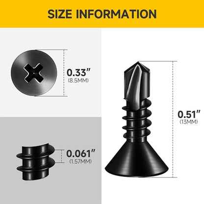 (500pcs) #10 x 1/2" for Sheet Metal Self Tapping Screws, 410 Stainless Steel Black Oxide, Flat Head Truss Quick Tapping Self-Drilling Screws by Mywish - size: #10 x 1/2"