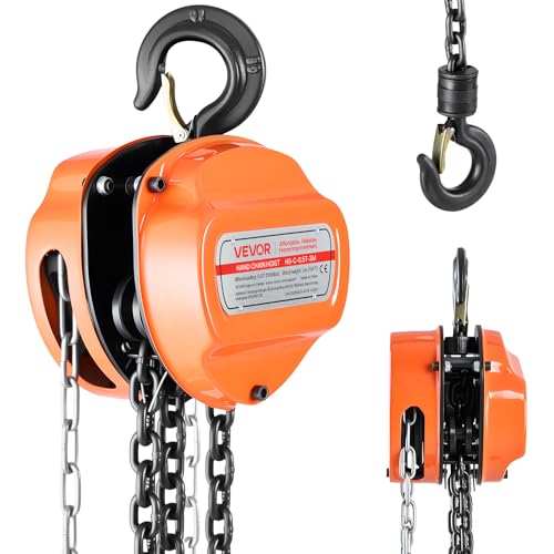 VEVOR Hand Chain Hoist, 1/2 Ton 1100 lbs Capacity, Manual Chain Block with Upgrade G80 Galvanized Chain, 10 ft Lifting Height, Heavy Duty Pulley Hoist for Garage Warehouse Automotive Machinery, Orange - size: 1/2T 10FT