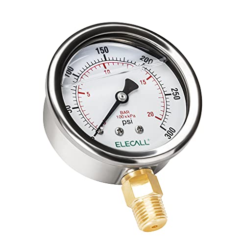300psi Silicone Oil Filled Pressure Gauge for Water Oil Air Pressure Test in Pool Pump Sand Filter Air Compressor Water System, 2-1/2" Stainless Steel Case, Lower Mount 1/4" NPT - size: 0-300 Psi, style: Lower Mount