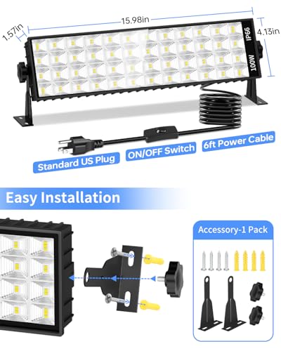 11000LM 100W LED Shop Light Plug in with Switch, IP66 for Garage Workbench - size: 1 Pack