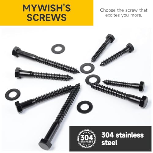 (40Sets) 1/4" x 2-1/2" Hex Head Lag Bolts, Heavy Duty Lag Screws with Washers, 304 Stainless Steel Bolts 18-8, Lag Screws Wood Screws, Partial Thread Black Oxide, 1/4 Bolt by Mywish - size: 1/4 x 2-1/2" (40 set)