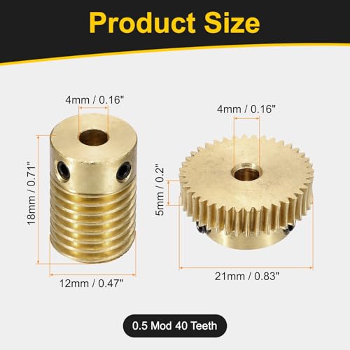 uxcell Worm Gear Set 40T 0.5 Module 1:40 Reduction Rate - size: Gear-4mm, Rod-4mm Bore, style: 0.5M-40T