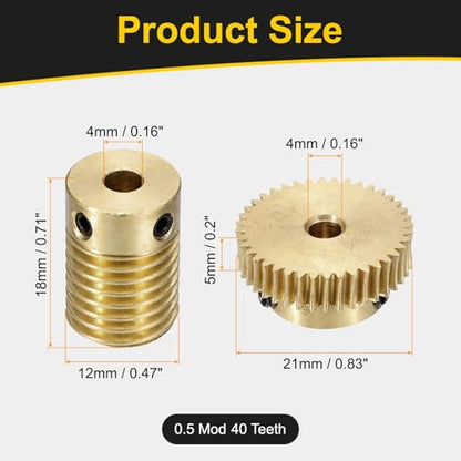 uxcell Worm Gear Set 40T 0.5 Module 1:40 Reduction Rate - size: Gear-4mm, Rod-4mm Bore, style: 0.5M-40T