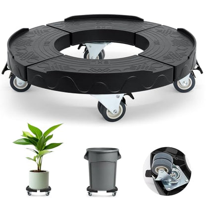 Trash Can Dolly Wheels, Adjustable 15-19 Inch Round Roller with Locking Wheels 440 LBS Heavy Duty Drum Cart Multi Function Rolling Dollies Stand Plant Caddy, Black - color: Black