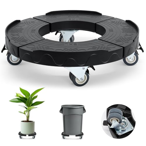 Trash Can Dolly Wheels, Adjustable 15-19 Inch Round Roller with Locking Wheels 440 LBS Heavy Duty Drum Cart Multi Function Rolling Dollies Stand Plant Caddy, Black - color: Black