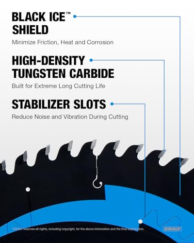 CRALY 12 Inch 100 Teeth Ultra Fine Finish Wood Cutting Circular Saw Blade, 1 Inch Arbor, Carbide Tipped, Thin Kerf, Black Ice™, for Wood Cutting Table Saw, Miter Saw(C12100FF) - size: 12", 1'' arbor, 100T