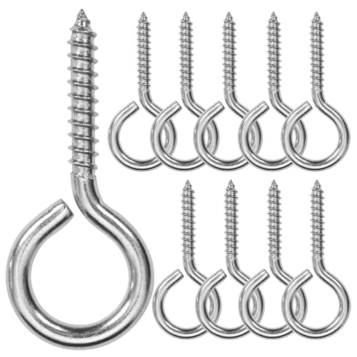 10PCS 2.55 inches Screw Eyes M5 304 Stainless Steel Eye Screws, Heavy Duty Screw, Eye Hooks Screw Eye Bolts Eye Hooks Screw, Indoor & Outdoor Uses (10, M5-2.55inch) - size: M5-2.55inch