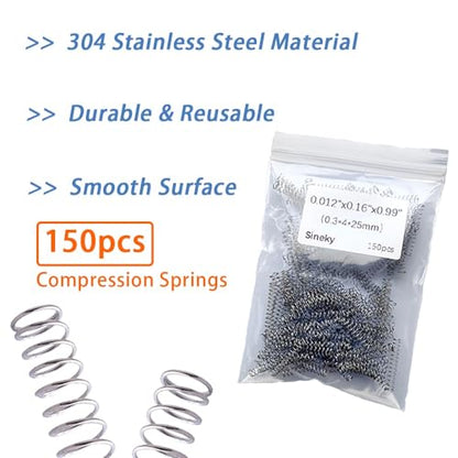 150pcs Compression Spring, 304 Stainless Steel Small Spring (0.3 * 4 * 25mm), 4mm OD, 25mm Length, 0.3mm Wire Diameter - size: 0.3*4*25mm
