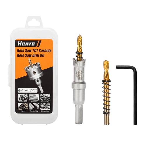 Hole Saw 5/8" (16mm) Heavy Duty Carbide with 2 Pilot Drill Bits - Metal Hole Cutter Cuts Stainless Steel, Iron, Copper, Brass, Plastic - size: 16mm|5/8"